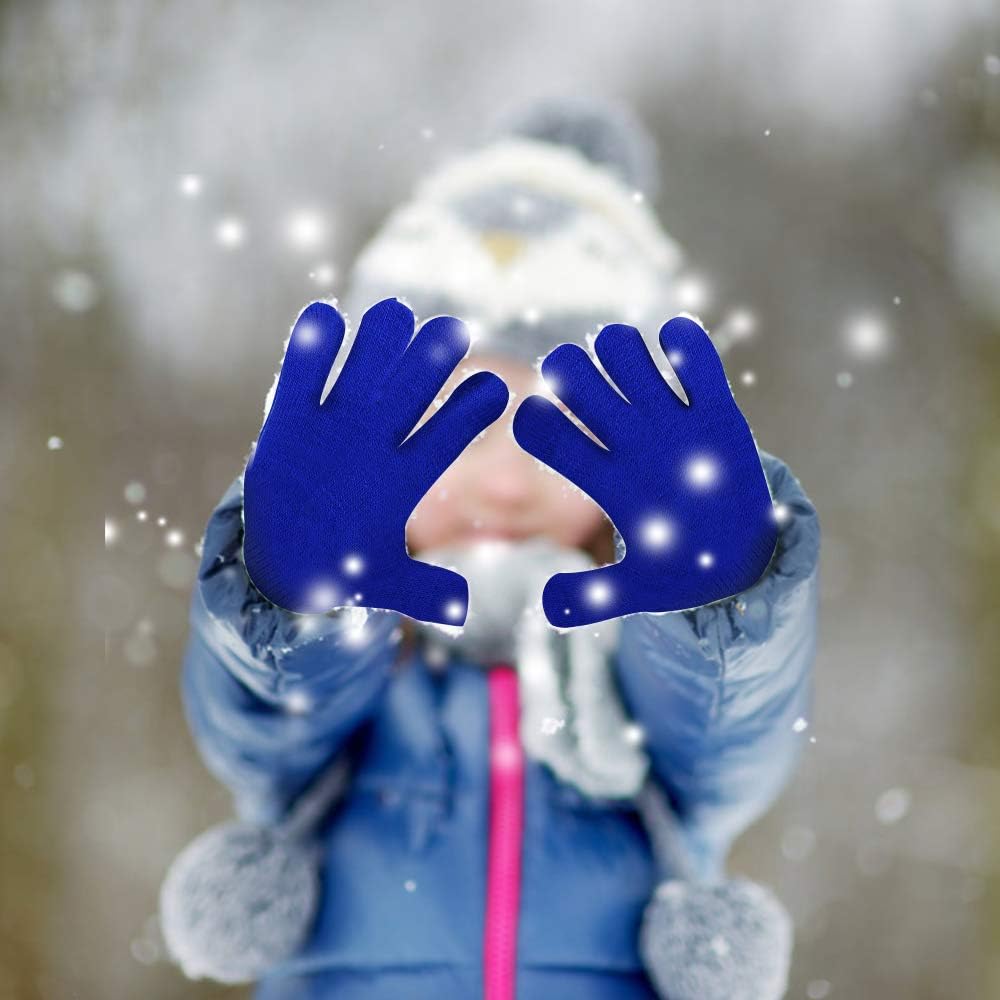 ONESING 5 Pairs Kids Gloves Kids Knit Gloves Winter Stretchy Knit Gloves Solid Finger Gloves for Girls Boys: Clothing