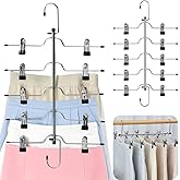 5 Tier Metal Skirt Hangers for Women, Pants Hanger Space Saving with Non Slip Adjustable Clips,Durable Heavy Duty Trouser Hangers for Jeans, Slacks, Shorts - 2 Pack