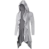 Runcati Mens Long Hooded Cardigan Ruffle Shawl Collar Open Front Long Sleeve Lightweight Drape Robe