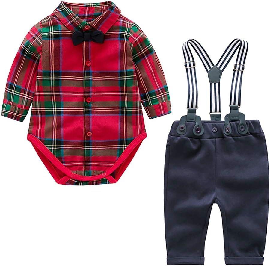Baby Boy Clothes Newborn Boys Outfits Suits Infant Bow Tie Bodysuit and Suspenders Trousers Clothing Sets