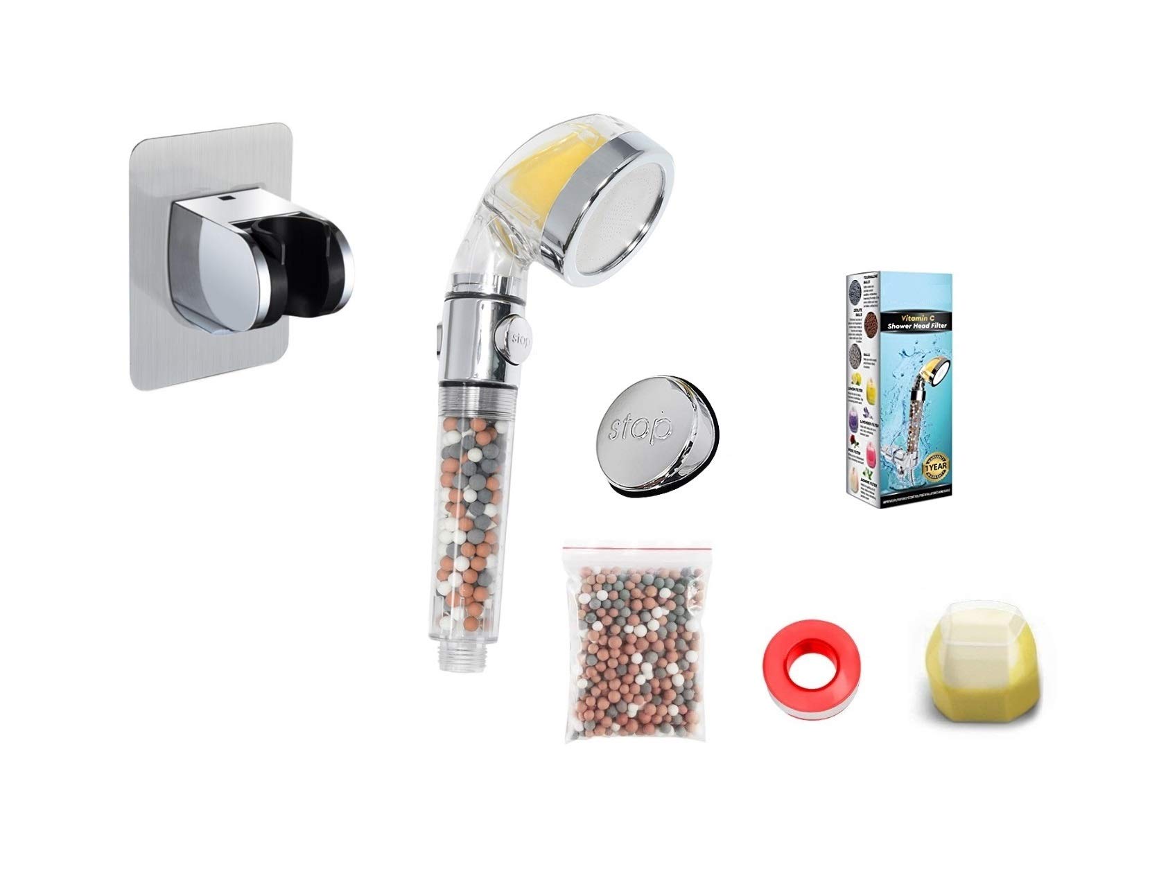 Shower Head Ionic Vitamin C Shower with Button Filter Powerful Remove Chlorine Softens Hard Water Rail Shower Bracket