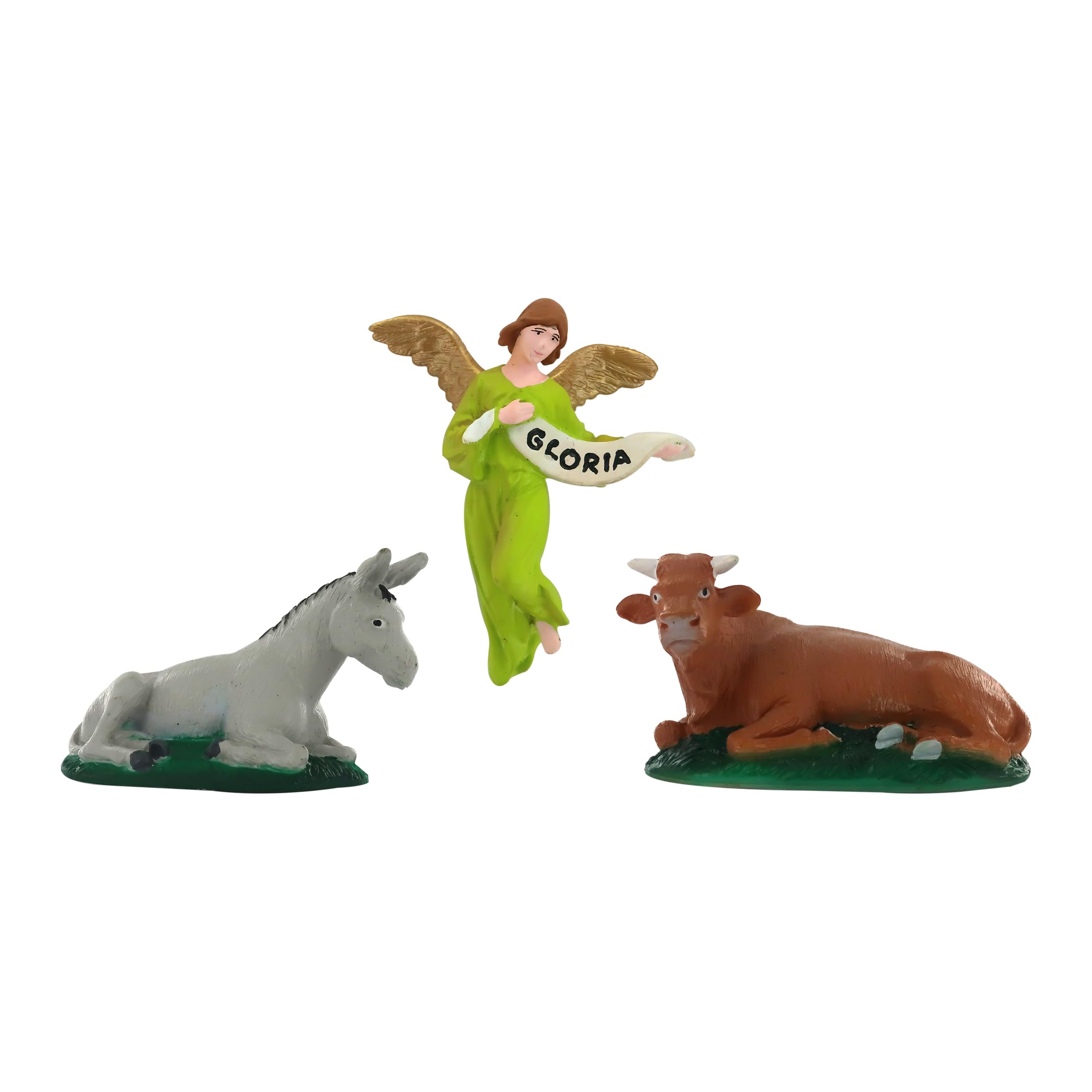Ferrari & Arrighetti Nativity Scene Set (3 pcs): Ox, Donkey and Glory Angel - Martino Landi Collection - 9 cm