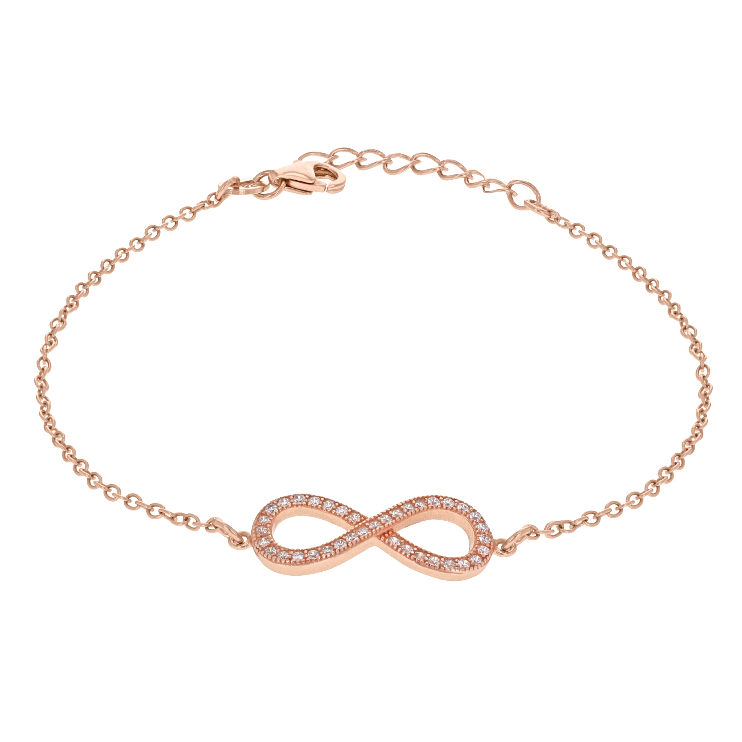 Tuscany Silver Women's Sterling Silver Rose Gold Plated Cubic Zirconia Infinity Adjustable Bracelet of 16.5cm/6.5"-19cm/7.5"