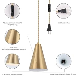 Gold Plug In Pendant Light,Hanging Lights With Plug