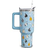 qoepfnsh 40 oz Cat Tumbler with Handle and Straw, Blue Cat Butt Stainless Steel Vacuum Insulated Travel Coffee Mug Cup Water Bottle, Kitty Stuff Accessories Decor, Cats Lover Gifts for Women Girls