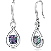 FANCIME Dangle Drop Earrings 925 Sterling Silver Dainty Infinity Round Gemstone Birthstone Jewelry Birthday Mothers Day Gifts for Her Women