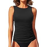 Daci Tankini Tops for Women High Neck Swim Top Tummy Control Bathing Suit Top Modest Swim Tank Top No Bottom