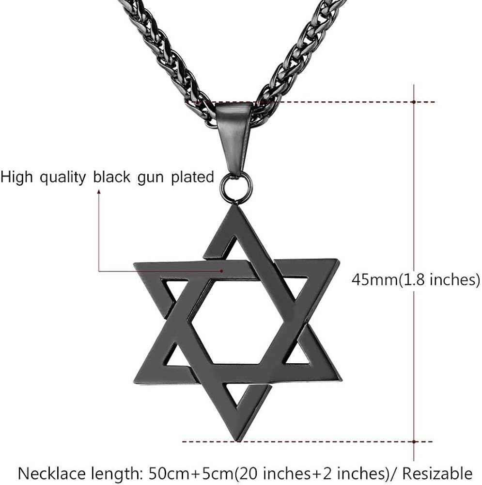 U7 David Star Necklace for Men Women Black Plated Hexagram Pendant Judaism Jewellery Wheat Chain, 01. Classic- Black Plated - Image 4
