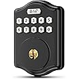Keyless Entry Door Lock with Code, Electronic Keypad Deadbolt with 2 Keys, Smart Door Locks for Front Door, Voice Guidance, Anti-Peeping Password, Auto Lock, Easy to Install, Black