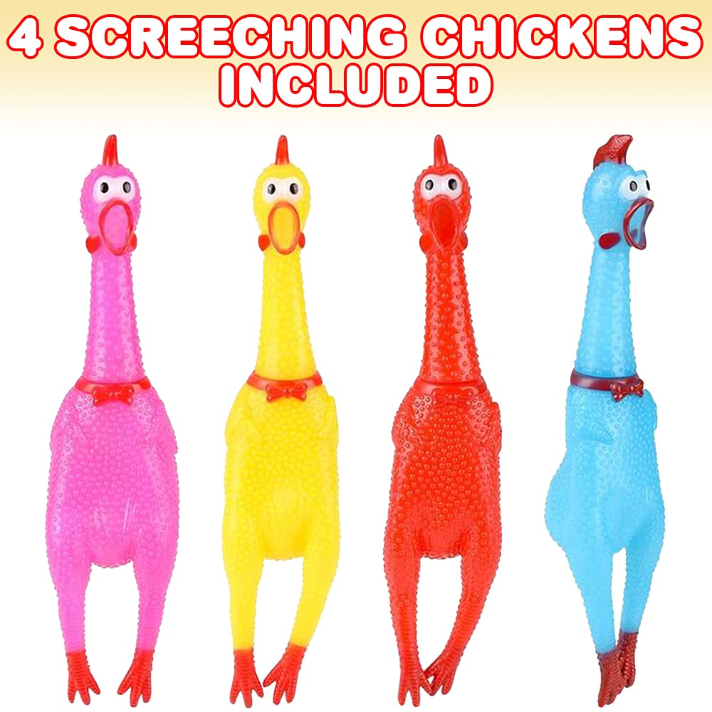 ArtCreativity Screaming Chicken Toys, Set of 4, Easter Party Favors, Hilarious Squeeze Toys in Assorted Colors, April Fools Pranks, Classic Gag Gifts for Kids and Adults, Noisemakers for Parties