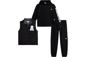 AEROPOSTALE Boys Sweat Set - 3 Piece Pullover Boys Hoodie Puffer Vest and Jogger Sweatpants Kids Youth Matching Set (8-12)