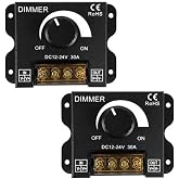 LED Strips Dimmer Switch DC12V-24V 30A PWM Dimming Controller, Regulator Brightness Knob Controller ON/Off Switch with Aluminum Housing for LED Strips Single Color Light(2 Pack)