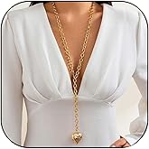 EDWTG Gold Heart Long Necklace for Women Puffy Heart Pendnat Necklace Adjustable Gold Layered Chain Y Necklace