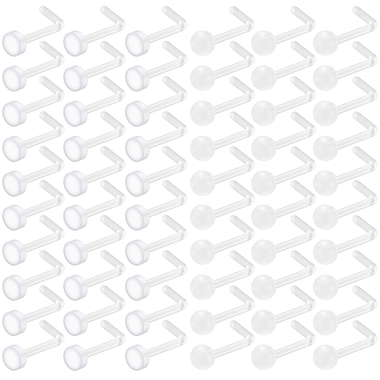 60PCS Clear Nose Ring 20G Bioflex Flexible Nose Stud Acrylic Bendable Nostril Screw Retainer Stud for Body Piercing Jewelry