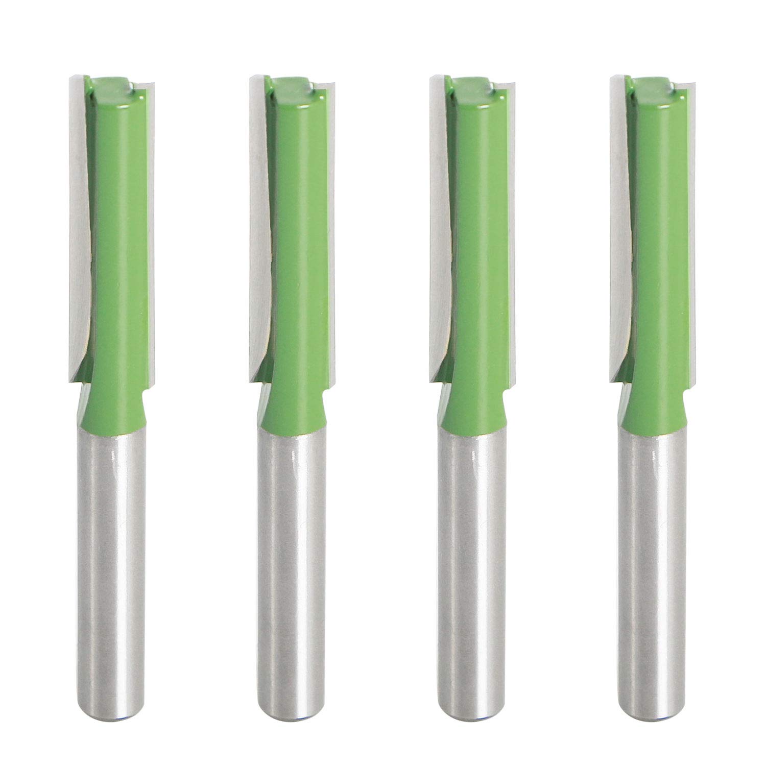 Aopin Router Bit 5/16" Cutting Dia 6mm Shank Dia Double Flute Straight Bit Carbide for Woodworking Milling Cutter Tool, Green, Silver, 4Pcs
