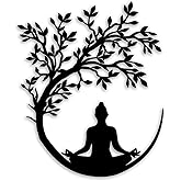 OPTYBVFD Tree of Life and Buddha Metal Wall Decor - Zen Room Decor Wall Art Home Decor for Living Room, Bedroom, Office, Yoga, Meditation (Black)