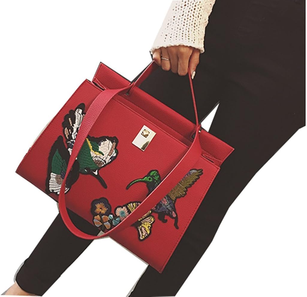 embroidery Bird Handbag Shoulder Bag red Handbags