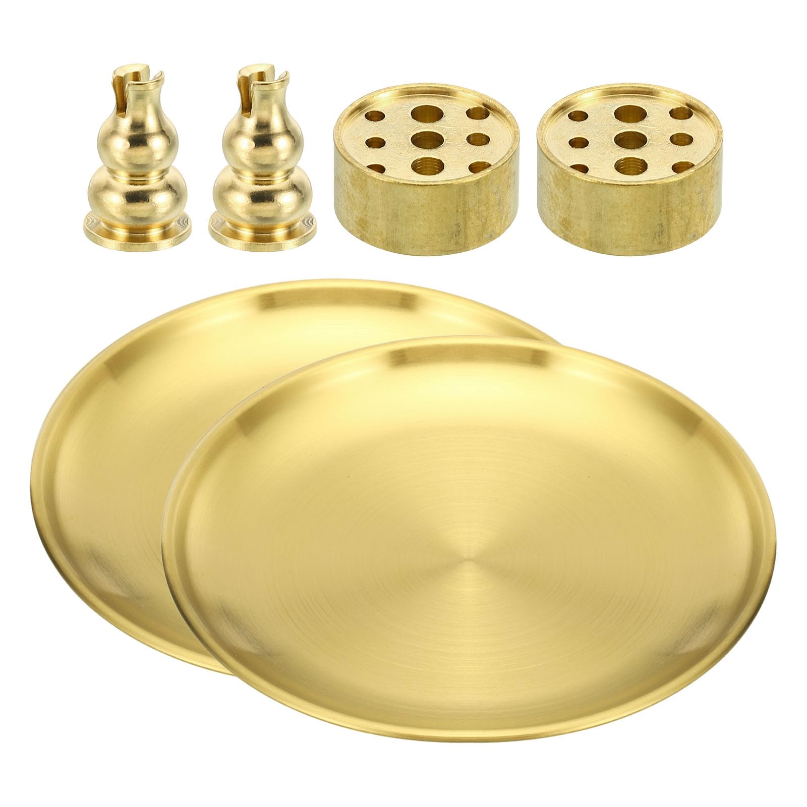 PATIKIL Incense Holder Kit, 2 Set Brass Incense Cone Stick Holder Incense Burner Ash Catcher Stand Base with Plate for Yoga Spa Room Home Office, 2 Styles