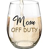 Fatbaby Mom Gifts Wine Glass,Funny Mother’s Day Christmas Birthday Gifts for New Mom Off Duty Stemless Wine Glass 15 OZ