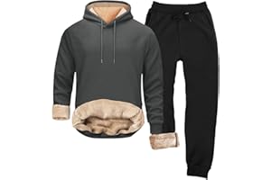 HJINGSUN Mens Sweatsuit Sherpa Lined 2 Piece Hooded Sweatshirts Set Pullover Tops Fleece Sweatpants Winter Thermal Tracksuits