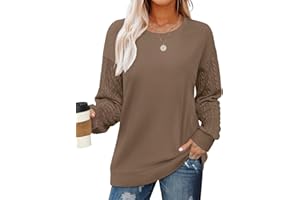 OFEEFAN Crewneck Sweatshirts for Women Cable Knit Sleeve Lightweight Fall and Winter Tops 2024
