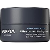 SUPPLY Ultra Lather Shaving Cream for Men &ndash; White Birch &amp; Sage, 3.4 oz | Dense Lather Built for Single-Blade Shaving. Rich Cushion, 3.4 oz.