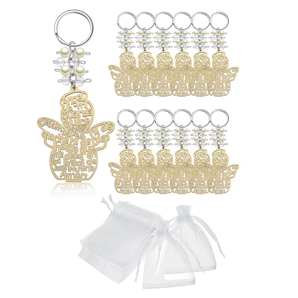 Hopbucan 20Pcs Baptism Angel Key Ring Baptism Wood Keychain Baptism Favor Baptismal Souvenirs Communion Favors for Boy or Girl