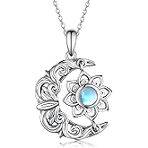 SCZKLAQ Lotus Necklaces for Women 925 Sterling Silver Lotus Flower Necklace Yoga Moonstone Lotus Jewelry for Women Lotus Gifts