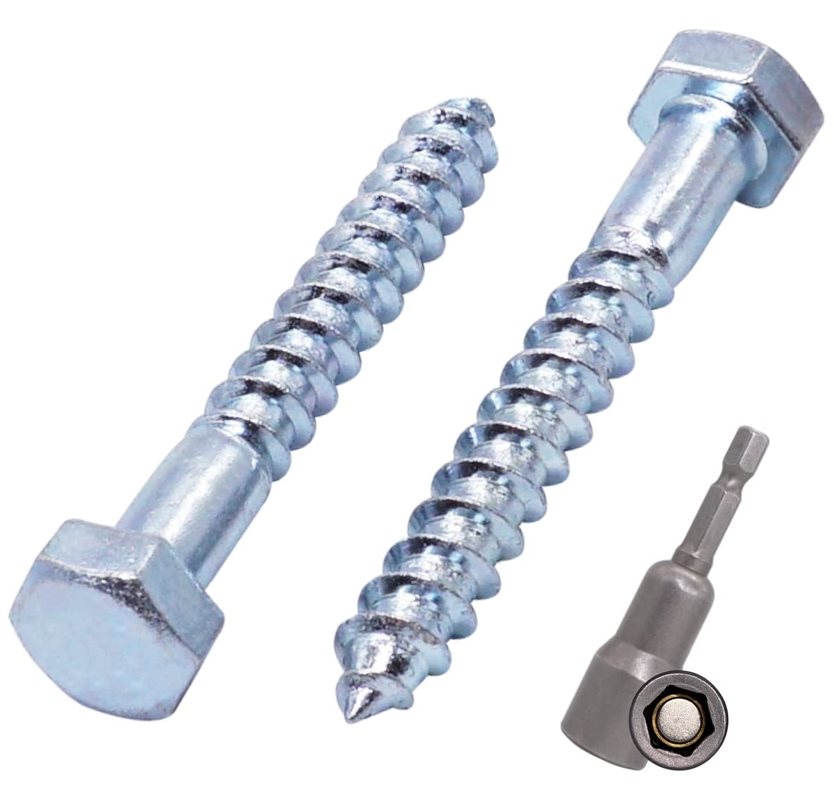 SKIR'CO (35 pcs) DIN 571 Zinc Plated Steel Hexagon Wood Screws M8 x 60 mm, Coach Screws, Hex Screw, Lag Bolts (With Magnetic Hex Bit) — image 1