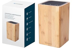 KITCHENDAO Deluxe Universal Knife Holder with Slots for Scissors and Sharpening Rod - Eco-Friendly Bamboo Knife Block for Saf