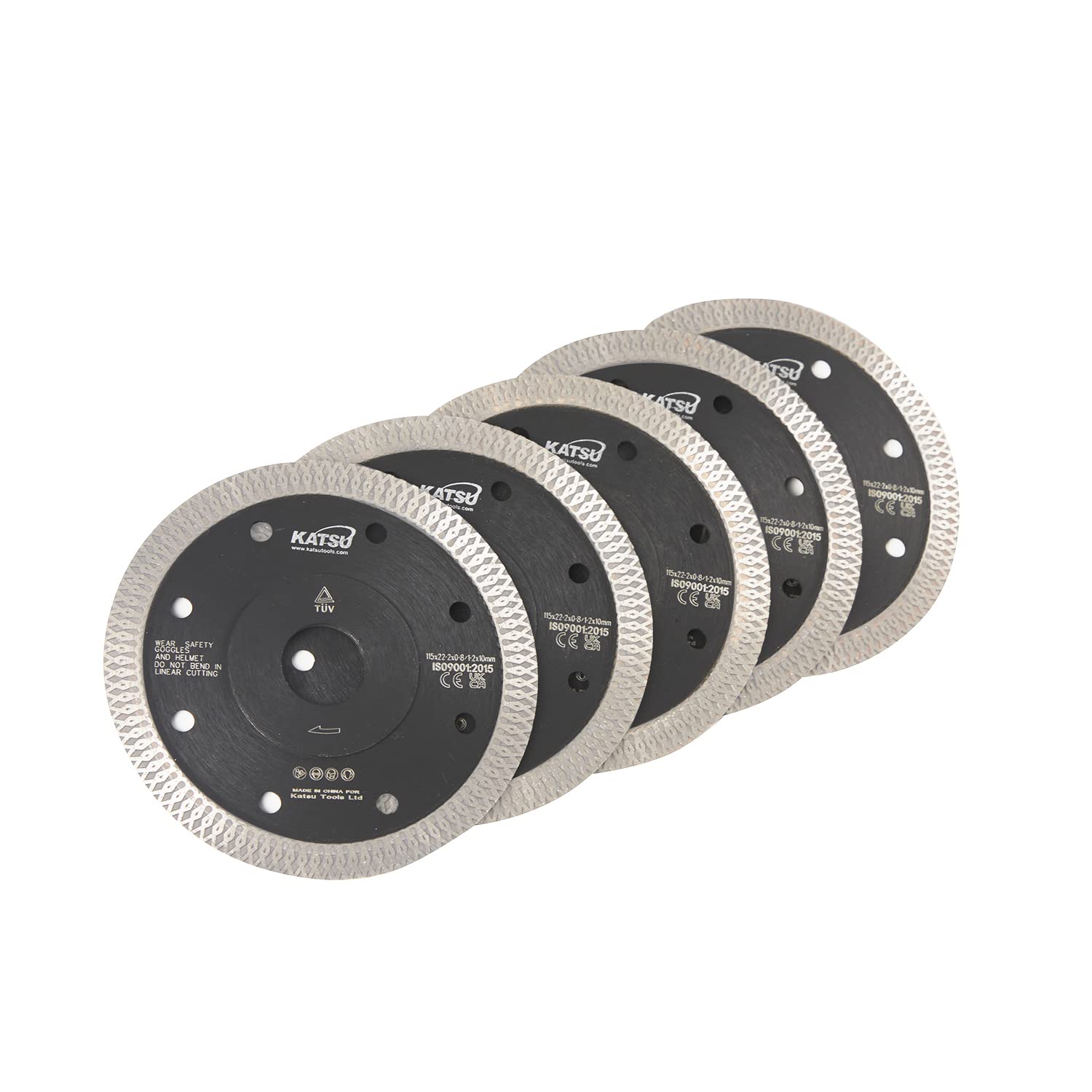 KATSU 5 Pieces Diamond Cutting Disc 115mm Super Thin X Mesh Turbo Rim Segment Saw Blade Cutting Wheel for Porcelain, Granite, Marble, Tiles and Ceramics 141277