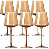 Physkoa Amber Wine Glasses Set of 6-16oz Hand-Blown Amber Wine Glass with Long Stem Unique Red&White Wine Glasses For Party Home Bar New Year Gifts