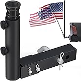 Truck Flag Pole Holder Hitch Mount – Heavy Duty 1-Hole Adjustable, Universal Kit for Standard 2" Receivers with Angle Adjustment, Black Metal Mount for Truck, SUV, Jeep, RV, Camper, Pickup