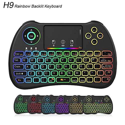 Mini Wireless Keyboard With Touchpad Mouse Combo, Meerveil H9 2.4GHz Rainbow Backlit Handheld Remote Rechargeable Keyboard For Raspberry Pi, Google Android TV Box, HTPC, IPTV, PC, PAD, PS4 And More