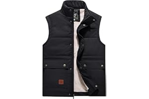 Flygo Men's Winter Warm Outdoor Padded Puffer Vest Thick Fleece Lined Sleeveless Jacket