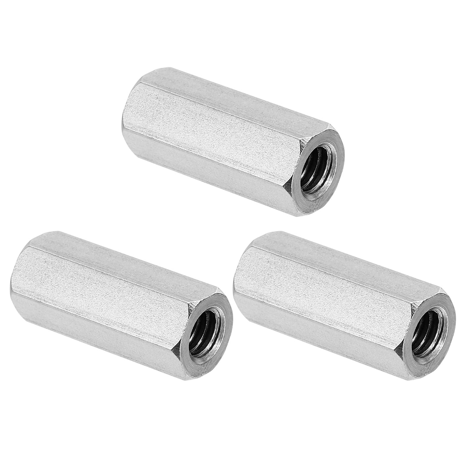 PATIKIL 1/4"-20 UNC 304 Stainless Steel Hex Coupling Nuts, 3Pcs 1.18" Length Fully Threaded Rod Coupling Nut Studding Connector Fasteners, Silver Tone