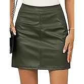 LOMON Women's PU Leather Mini Skirt High Waist Bodycon Pencil Skirt Stretch Faux Leather Built-in Shorts