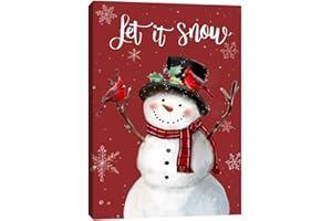 HLJ ART Let It Snow Christmas Snowman Canvas Wall Art, Snowman Decor for Home Office, Christmas Wall Decorations, Framed Snowman Wall Decor Red Prints 10x15 Inch