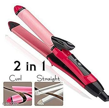 EG Ekwa Group  Exclusive 2 in 1 Hair Straightener and Curler for Women with Ceramic Plate Combo (Pink)