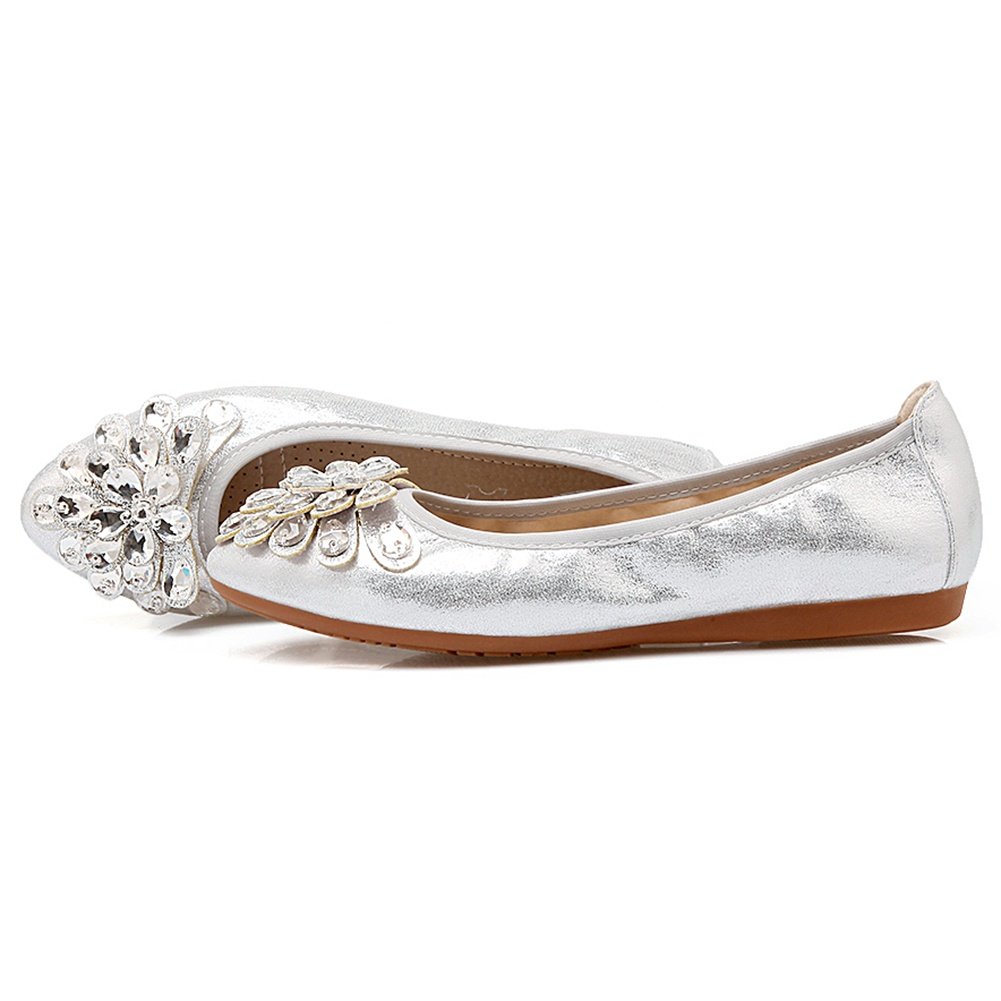 Meeshine Womens Foldable Soft Pointed Toe Ballet Flats Rhinestone Comfort Slip on Flat Shoes - Image 4