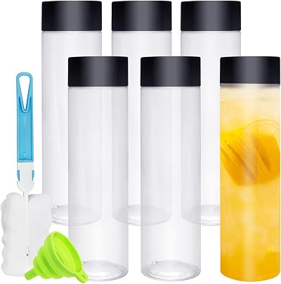 Iceten 6-Pack 400ml Clear Plastic Juice Bottles Wide Mouth with Lids