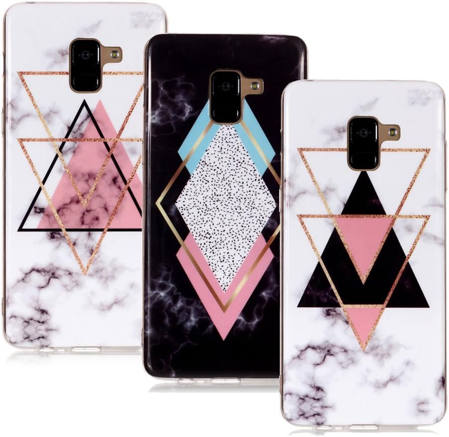 IVY Basic Cases Galaxy A8+ (8) Marble TPU Case Cover [3-Pack][Anti-Shock][Anti-Scratch] for Samsung A8 Plus SM-A730 2018 - White,Black,Pink