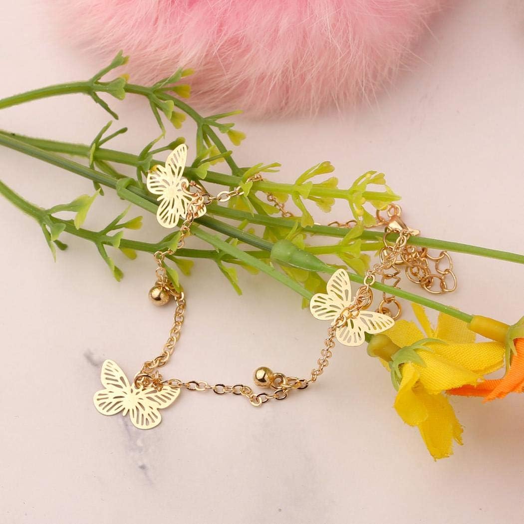 Yienate Beach Anklets Simple Alloy Hollow Butterfly Pendant Anklet Foot Jewelry for Women and Girls (Gold) - Image 5