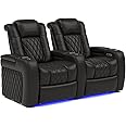 Valencia Tuscany Home Theater Seating | Premium Top Grain Italian Nappa 11000 Leather Wall-Hugging Recliner with Power Reclining, Lumbar Support & Headrest (Row of 2,Black)