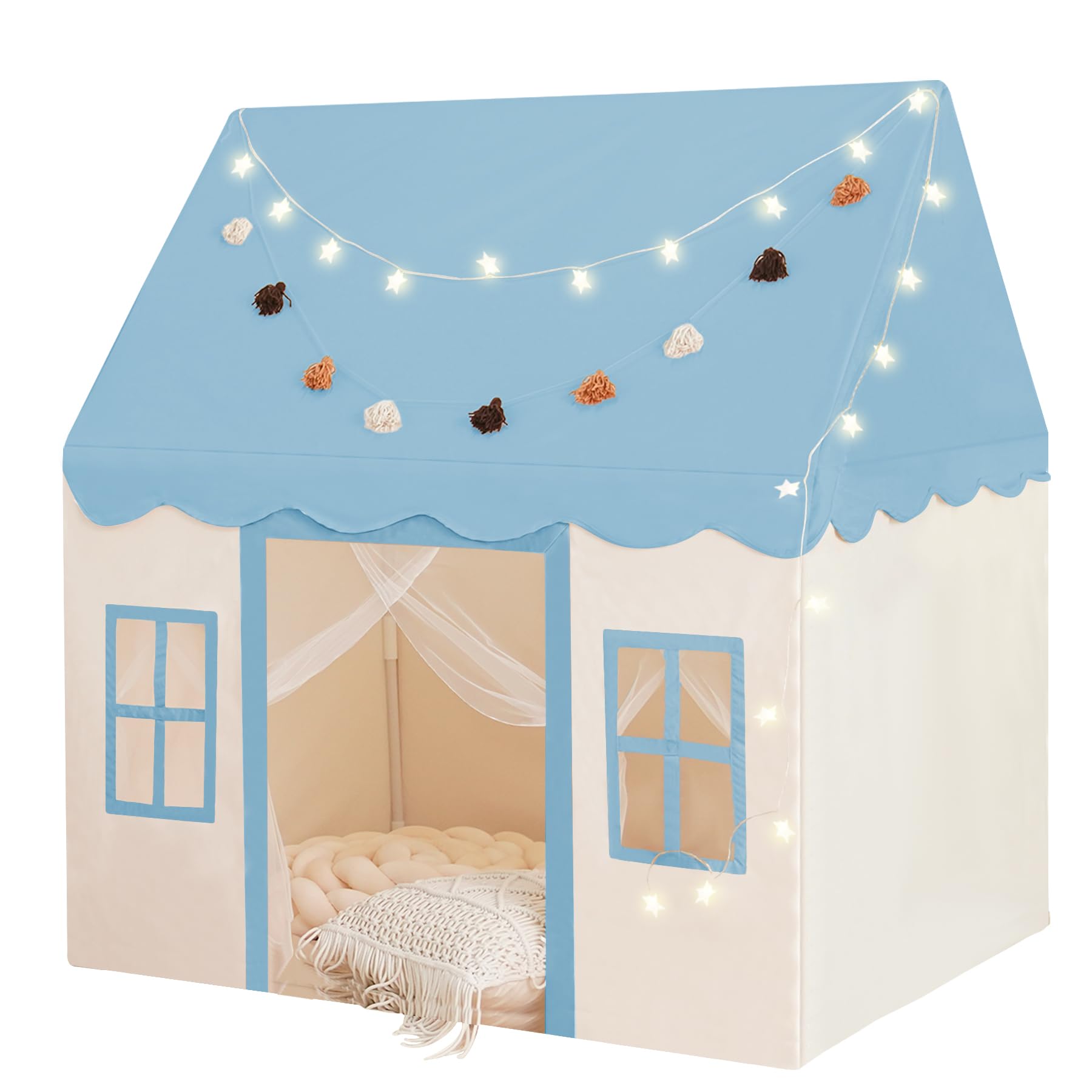 Photo 1 of Play Tent with Mat, Star Light Large Kids Playhouse with Windows Easy to Wash, Indoor and Outdoor Play Tents for Kids, Little Dove Toys for Girls, Boys, 47x40x52 (Blue Playhouse, Large Size)