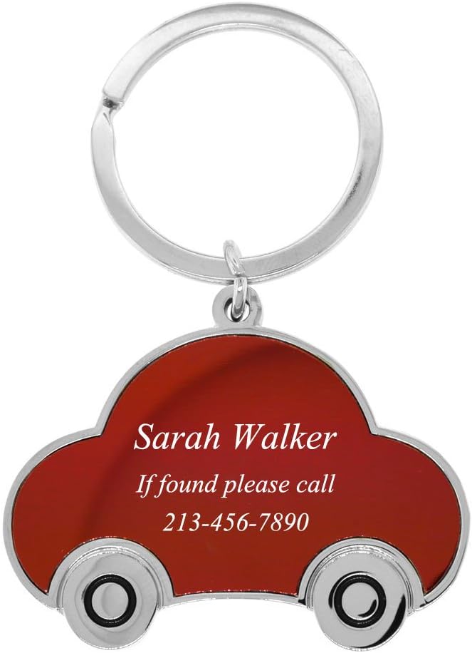 Custom Car-Shaped Keychain – Personalized – Stainless Steel Auto Key Ring for Drivers, Car Owners, Auto Dealership Gifts (Red)