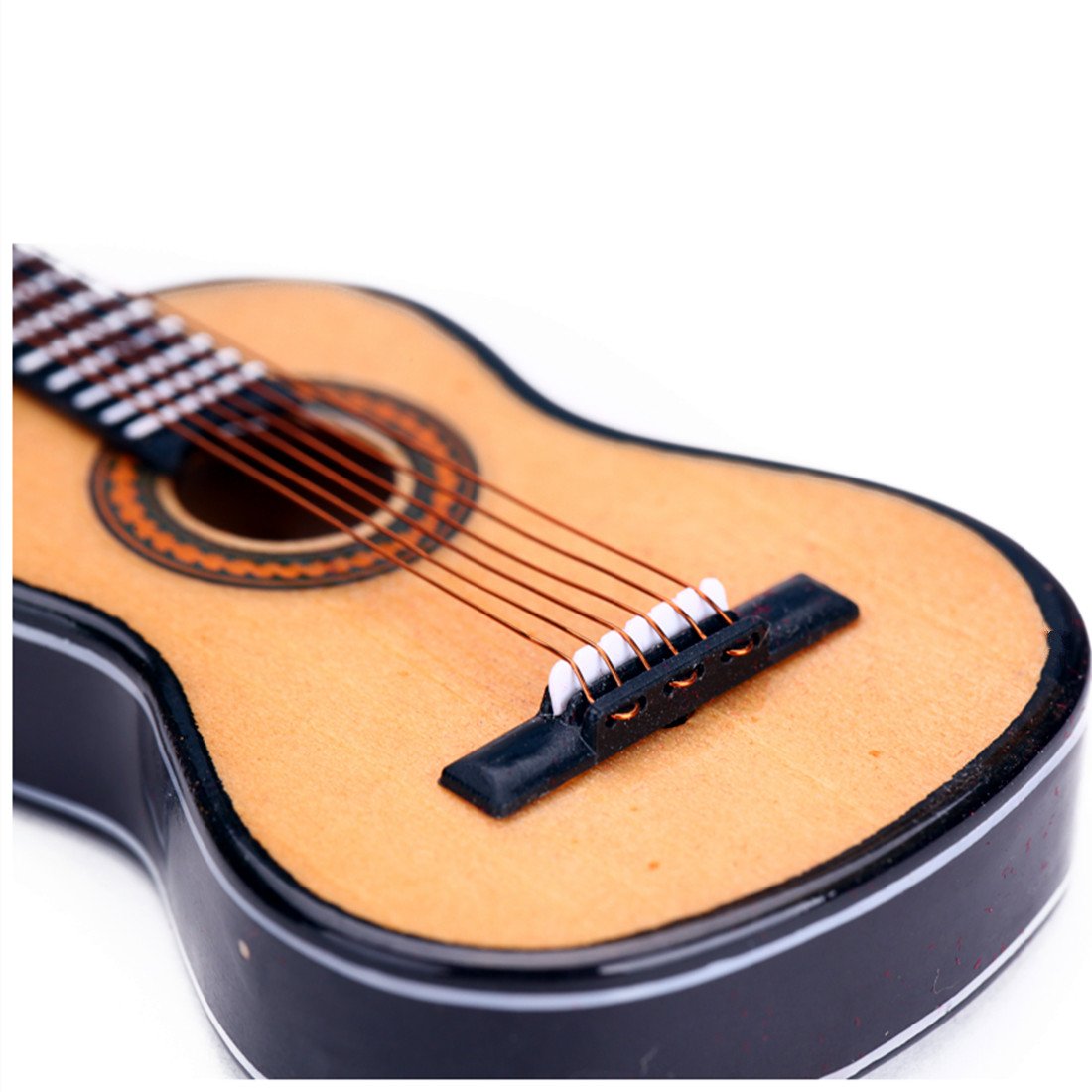 Dselvgvu Wooden Miniature Guitar with Stand and Case Mini Musical Instrument Guitar Replica Collectible Figurines Dollhouse Accessories Model Home Decoration Display Ornament (3.94
