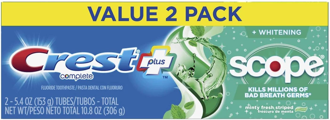 Crest + Scope Complete Whitening Toothpaste Minty Fresh - 5.4 oz (153 g) - Pack of 2, 153 g (Pack of 2)