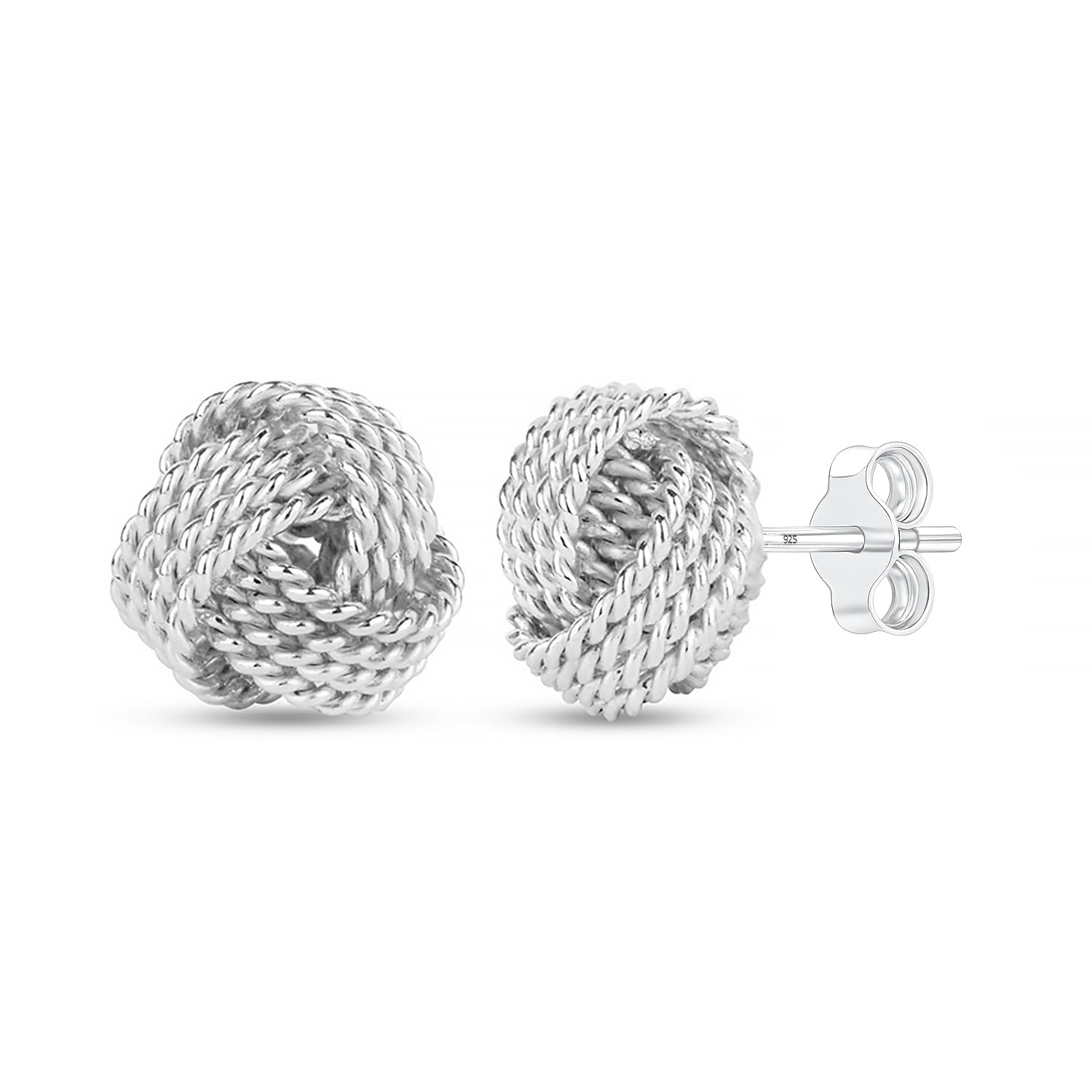 LeCalla Sterling Silver Knot Earrings Jewelry Italian Design Diamond-Cut Twisted Wire Love Knot Stud Earring for Women 10mm — image 1