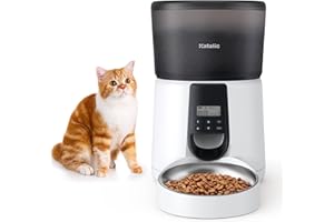 Upgraded Automatic Cat Feeder, KATALIC Clog-free 4L Cat Food Dispenser Sliding Lock Lid Storage Timed Feeder for Cat and Dogs with Voice Recorder, Programmable Meal & Portion